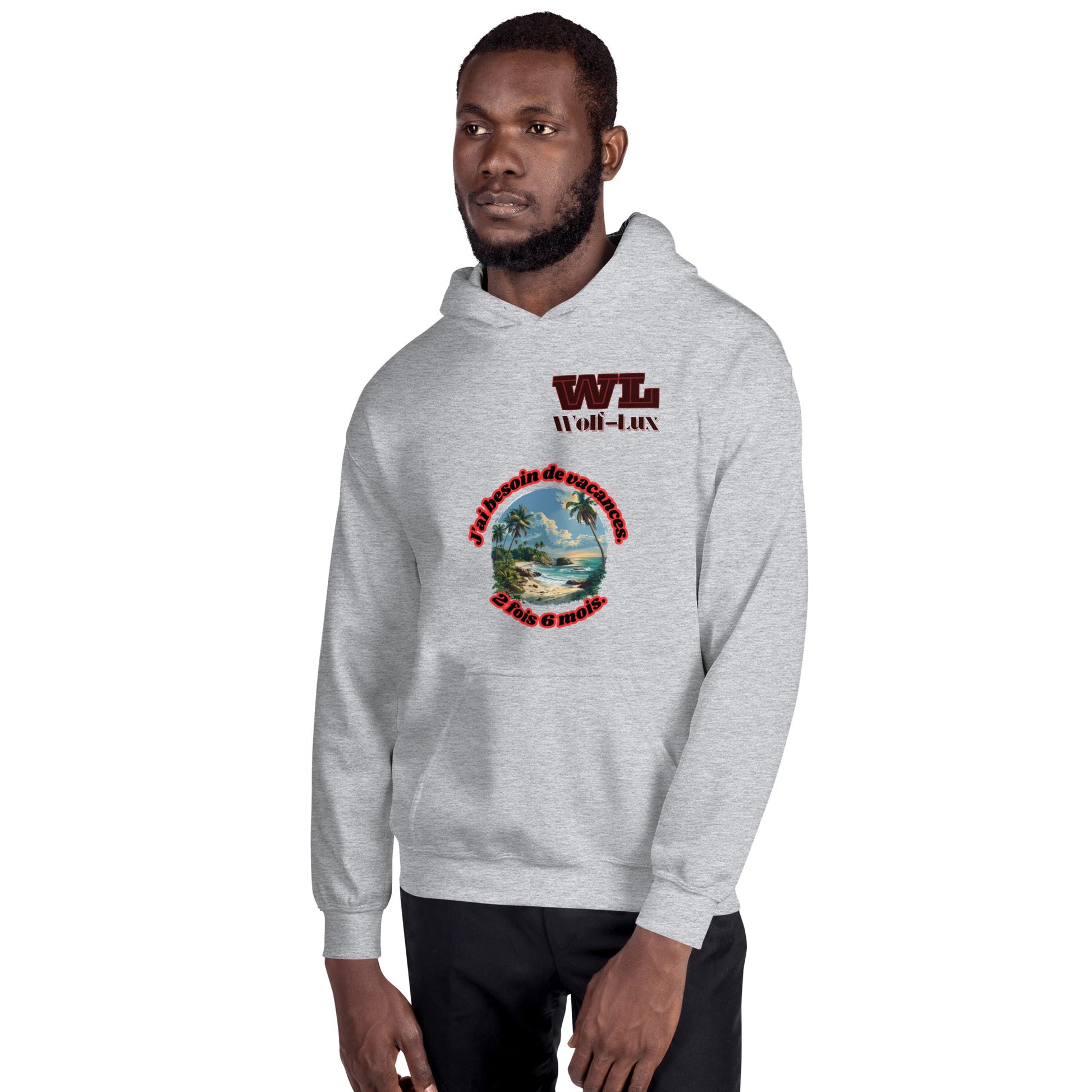 Men Hoodie Vacation French - Wolf - Lux - Wolf - Lux - Wolf - Lux