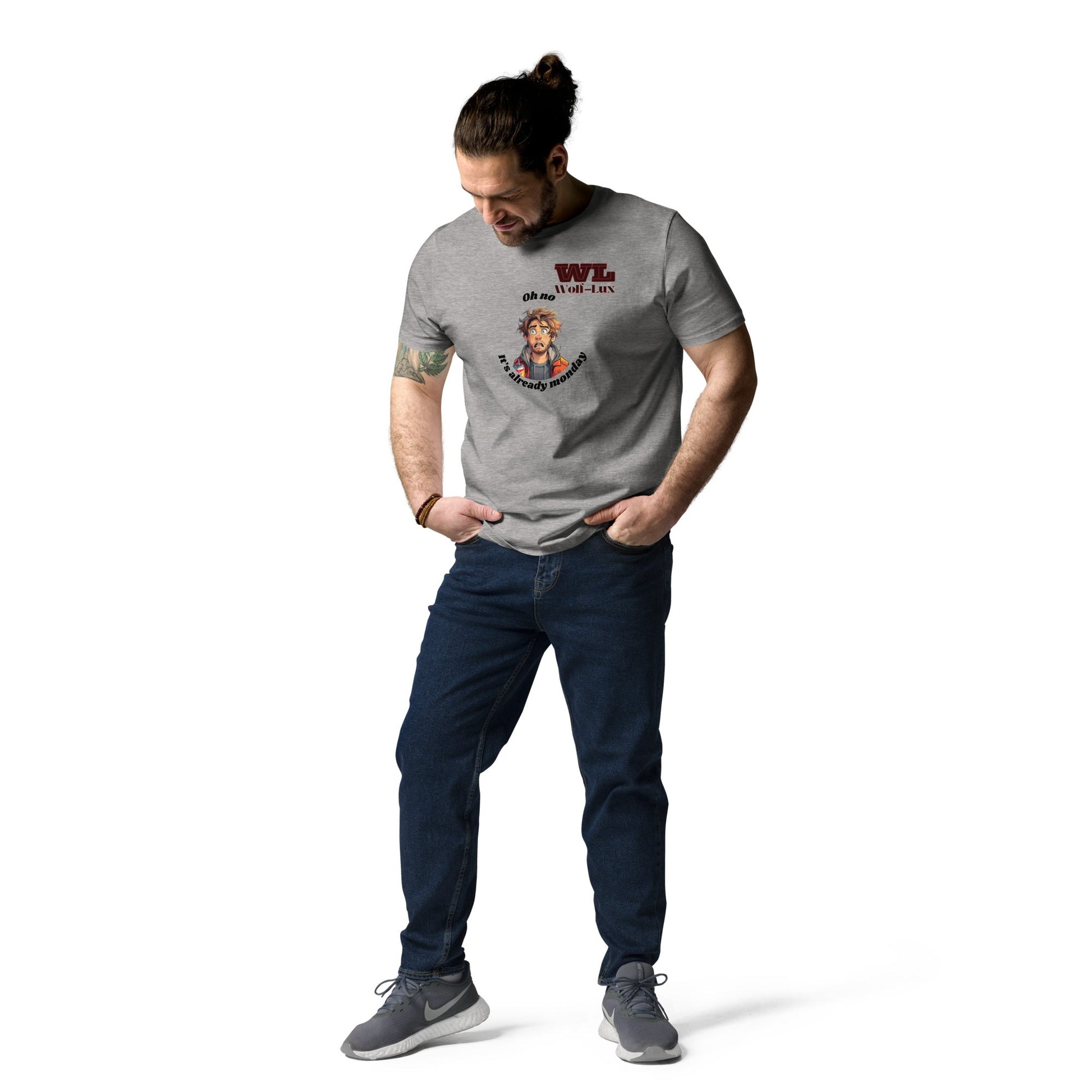 Men organic cotton t-shirt Monday English - Wolf - Lux - Wolf - Lux - Wolf - Lux